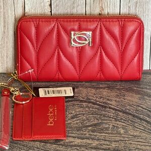 Bebe Red Quilted Josia Wristlet Wallet with Matching Credit Card Holder